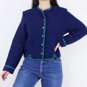 Vintage Tally Ho navy green trim 100% wool jacket sz 12